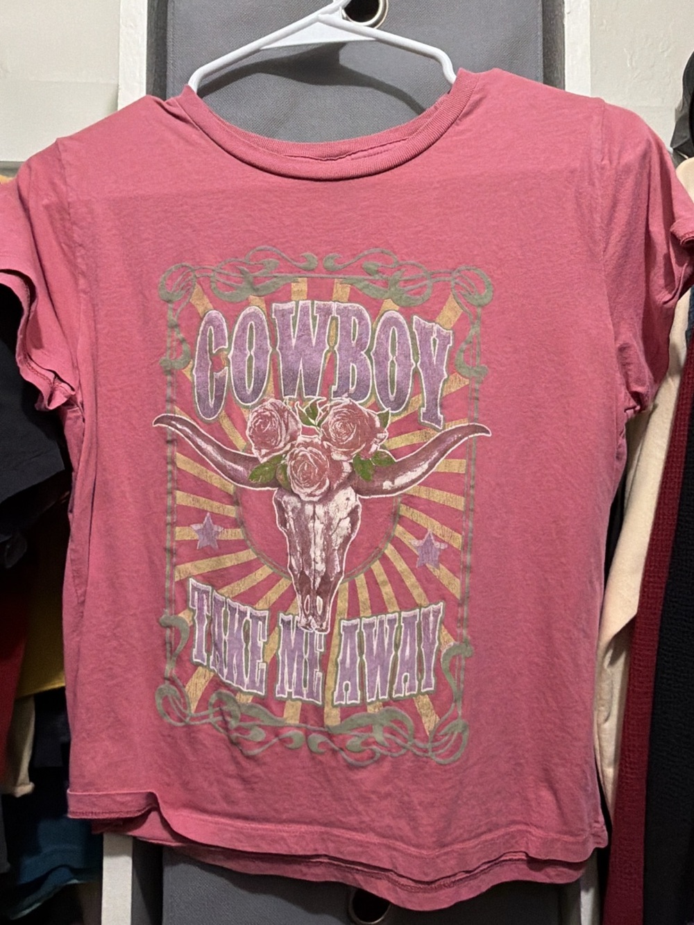 Cowboy Graphic Crop Top - Pink